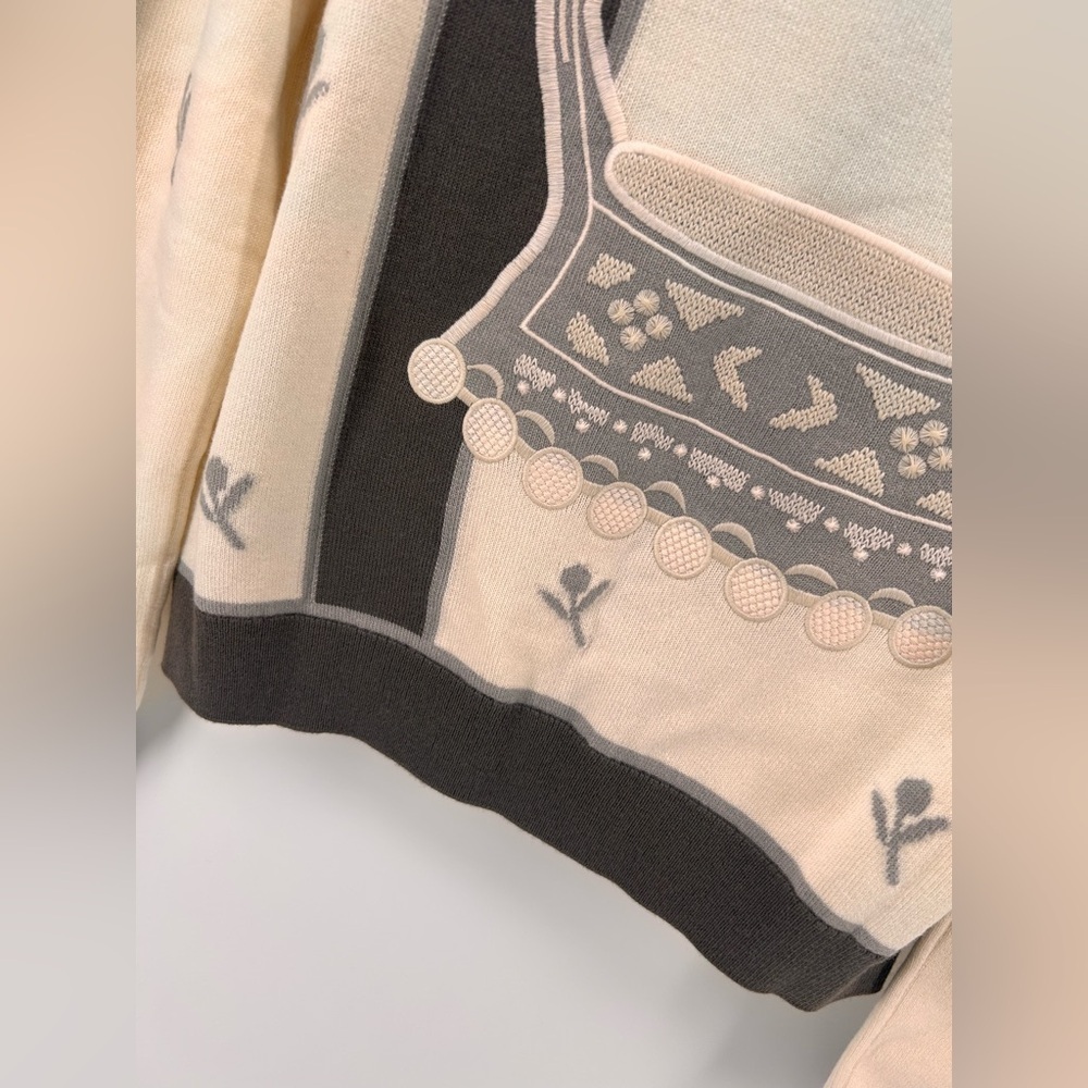 Hermes Embroidered Cardigan Brides de Gala Gris Titane and Beige 36/4-6 Nwt - Picture 7 of 11